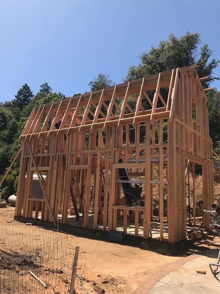 Framing detail on a new build by RLS Custom Carpentry in Mendocino County, CA
