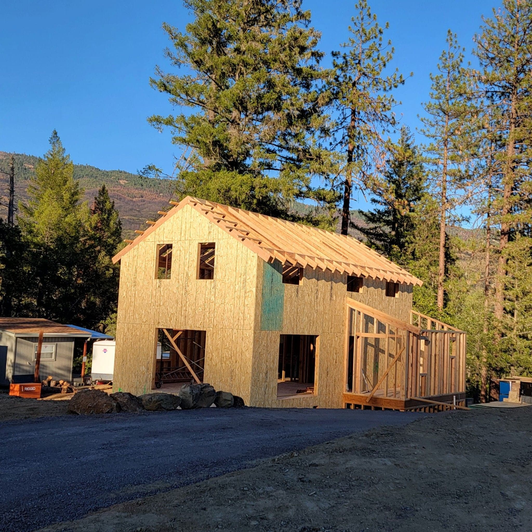Wood framing of a new home by RLS Custom Carpentry in Mendocino County, CA