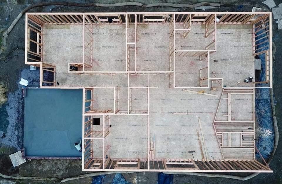Framing on a job site by RLS Custom Carpentry in Mendocino County, CA