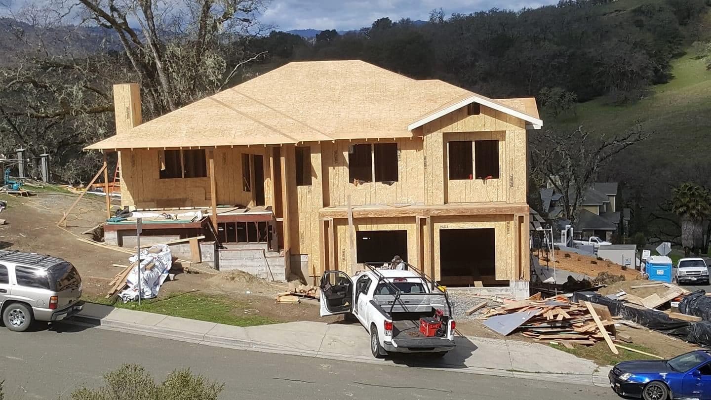 New construction framing for a home by RLS Custom Carpentry in Mendocino County, CA